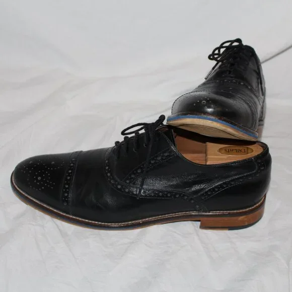 Johnston & Murphy Brogue/Wing Tip Style Black Lace Oxford Dress Shoe Men 11 - Picture 8 of 16